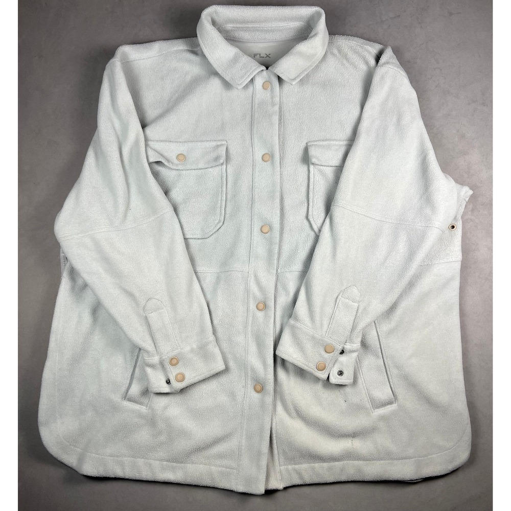 FLX Travel Leisure Light Gray Fleece Shacket Button Front Jacket Womens 1X